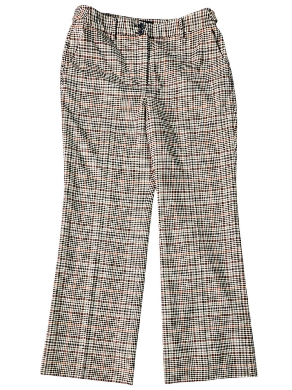Talbots Wool Blend Tan Brown Plaid High Waist Flare Pants Academia PETITE